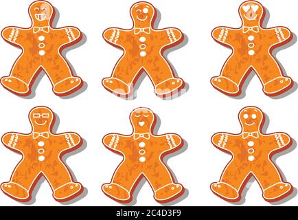 Set of christmas cookies. Set of different gingerbread cookies for christmas. New Year gingerbread in the form of Christmas characters. Stock Vector