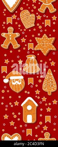 Christmas gingerbread cookies making a rectangular frame. Vector illustration.Happy winter holidays poster. New year. Christmas holiday banner Stock Vector