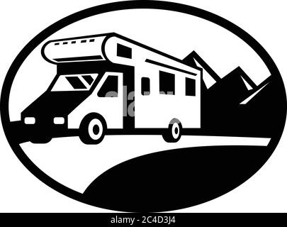 Set of monochrome camper van car logo, emblems and badges isolated on ...