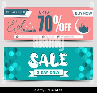 Eid mubarak sale banner, 3 days left, 70% off special offr, buy now web background for business and marketing, vector illustration Stock Vector