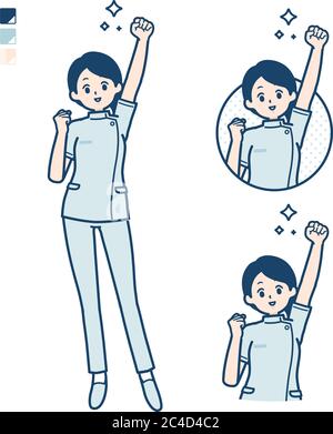 A young nurse woman with fist pump images. It's vector art so it's easy to edit. Stock Vector