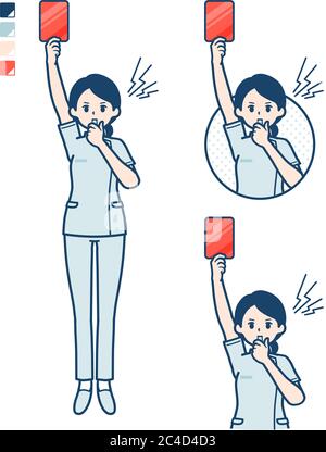 A young nurse woman With a red card images. It's vector art so it's easy to edit. Stock Vector