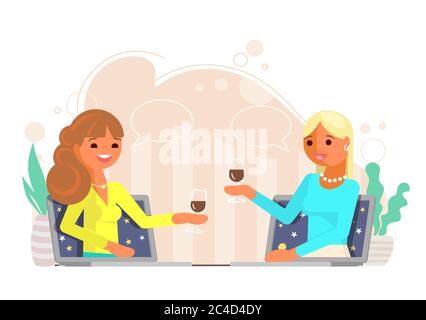 Online friends meeting, vector flat style design illustration Stock Vector