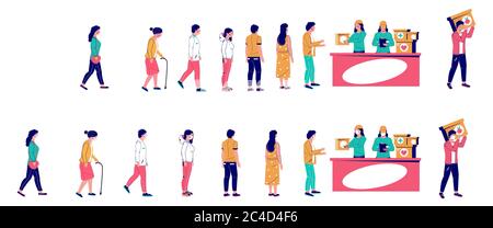 People waiting in line for humanitarian aid, vector flat illustration Stock Vector