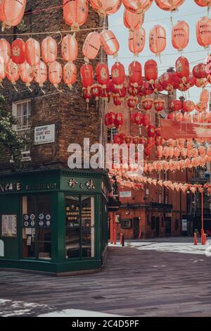 London, UK - June 13, 2020: View of an empty street in Chinatown, a typically busy area of London famous for its eateries and events and home to a lar Stock Photo