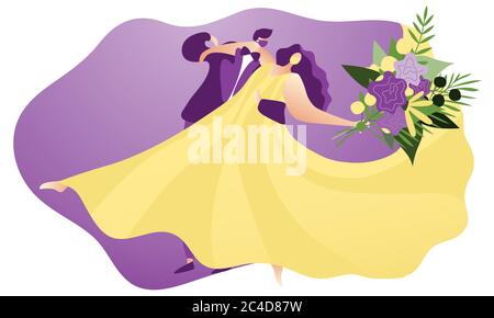 Couple getting married in masks during coronavirus epidemic. Groom and bride wedding photography. Covid-19 pandemic time. Flat vector illustration. Stock Vector