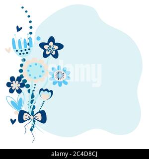 Retro bouquet frame. Floral design card for romantic occasion. Place for text. Vector illustration Stock Vector