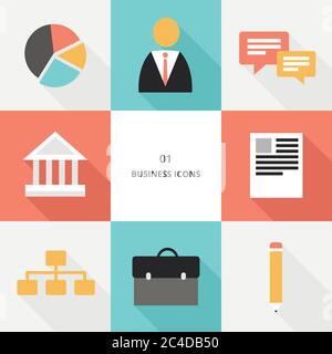 Set 01 - flat design business icons, vector illustration Stock Vector