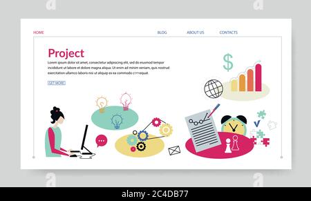 Project concept, creative website template, modern flat design vector illustration Stock Vector