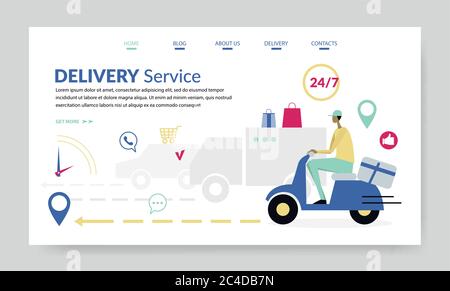 Delivery Service, creative website template, flat design vector illustration Stock Vector