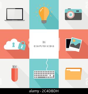 Set 06 - flat design computer icons, vector illustration Stock Vector