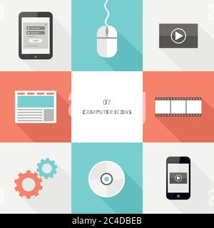 Set 07 - flat design computer icons, vector illustration Stock Vector