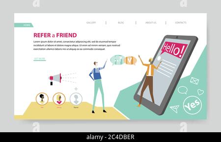 Refer a Friend, creative website template, flat design vector illustration Stock Vector