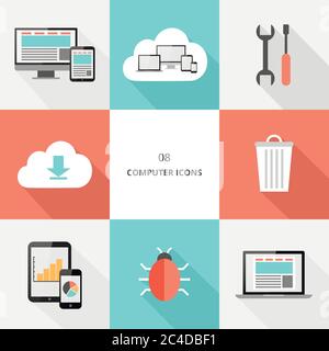 Set 08 - flat design computer icons, vector illustration Stock Vector