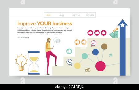 Improve your business concept, creative website template, modern flat design vector illustration Stock Vector