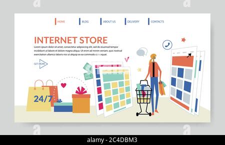 Internet Store, creative website template, flat design vector illustration Stock Vector