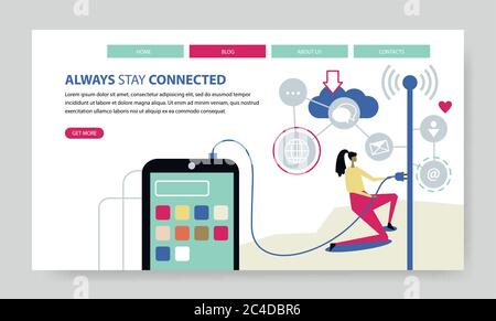Always Stay Connected, creative website template, flat design vector illustration Stock Vector