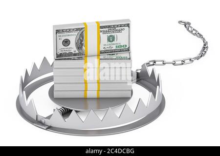 Metal Bear Trap with Stack of Dollar Bills on a white background. 3d ...