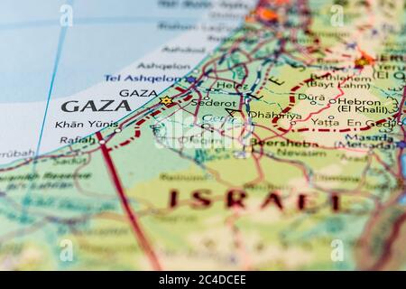 Macro, shallow focus highlighting the the middle-eastern region of Gaza. Stock Photo