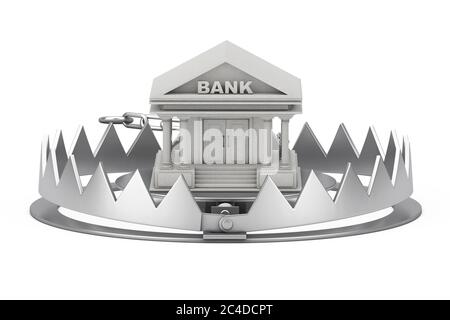 Metal Bear Trap with Bank Building on a white background. 3d Rendering ...