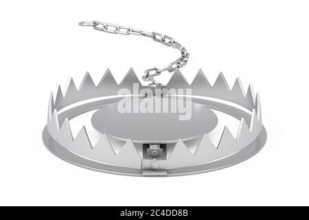 3d rendering of a metal bear trap and smartphone on the black ...