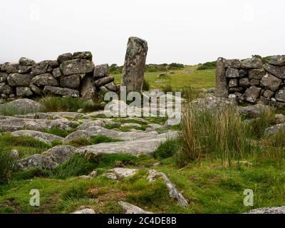 Dry stone walls built and used for centuries by the hill farmers of Dartmoor, Devon, UK Stock Photo