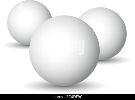 Three white spheres, balls or orbs. 3D vector objects with dropped shadow on white background. Stock Vector