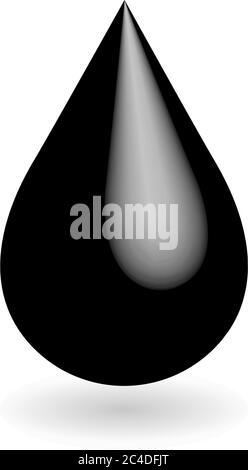 Black oil drop isolated on white background. 3D glossy vector object with dropped shadow. Stock Vector