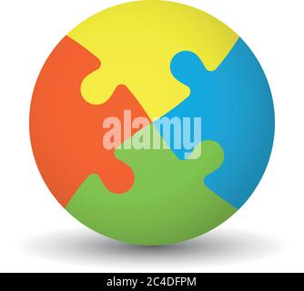 3D puzzle ball of four pieces in four colors. Stock Vector