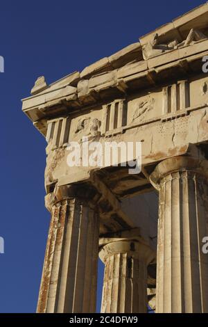 Detail of the pediment of the Parthenon temple on the Acropolis in ...