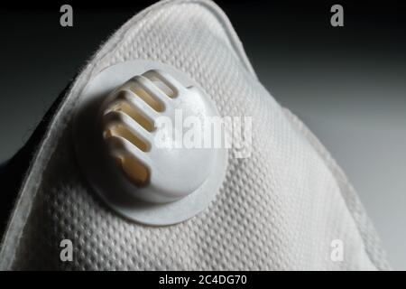 Close up shot of the respirator of a N95 mask to wear for COVID 19 Stock Photo