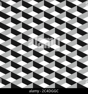3D vector abstract seamless pattern. Grey grid. Stock Vector