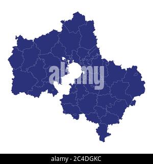High Quality map of Moscow Oblast is a region of Russia with borders of the districts Stock Vector