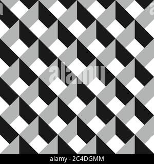 3D vector abstract seamless pattern. Grey grid. Stock Vector