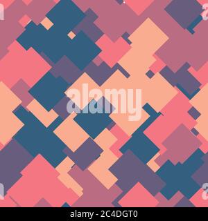 Seamless abstract geometric pattern of overlapping squares in random order. Funny, happy and children theme. Simple flat vector illustration. Stock Vector