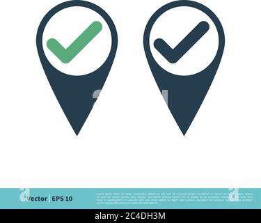 Point Map Check Mark Icon Vector Logo Template Illustration Design. Vector EPS 10. Stock Vector