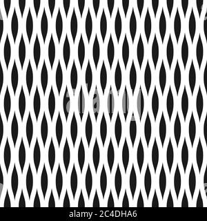 Wavy seamless pattern background in black and white. Vintage and retro abstract ornamental design of spiky ovals or lens shape. Simple flat vector illustration. Stock Vector