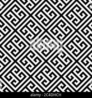 Greek key seamless pattern background in black and white. Vintage and retro abstract ornamental design. Simple flat vector illustration. Stock Vector