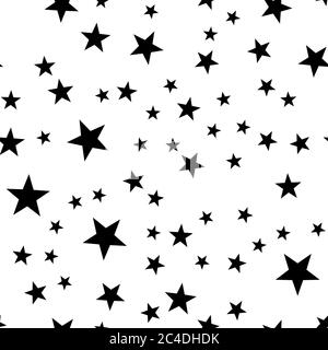 Star seamless pattern. Night, space or christmas theme. Flat vector background in black and white. Stock Vector