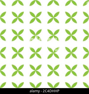 Seamless pattern background of green leafs arranged by four. Natural abstract theme. Simple flat geometric and abstract vector illustration. Stock Vector