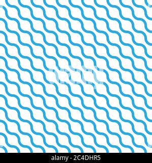 Abstract seamless pattern with blue waves in diagonal arrangement on white background. Simple flat geometric vector illustration. Stock Vector