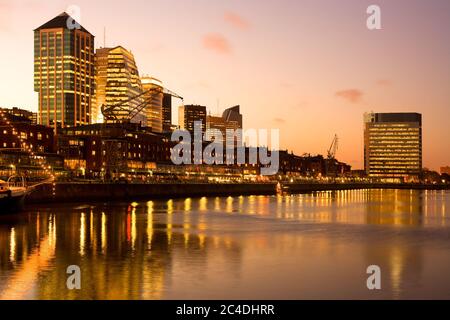 Cityscape of Puerto Madero at dusk, Capital Federal, Buenos Aires, Argentina, South America Stock Photo