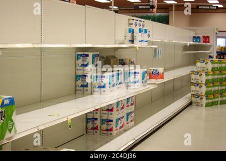 MIDDLETOWN, NY, UNITED STATES - May 04, 2020: Middletown, NY / USA - 05/04/2020: Shelves are Still Empty at Price Chopper due to Panic Buying and Hoar Stock Photo