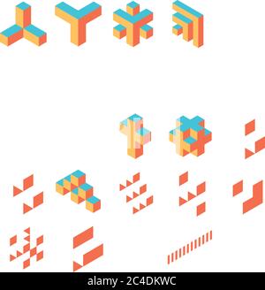 Cross of cubes. Retro colored. Isometric 3D vector object. Stock Vector
