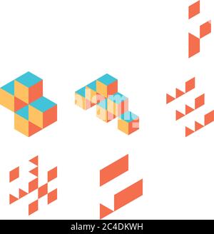 Cross of cubes. Retro colored. Isometric 3D vector object. Stock Vector