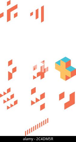 Cross of cubes. Retro colored. Isometric 3D vector object. Stock Vector