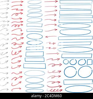 Hand drawn arrows circles and rectangles abstract doodle writing design set Stock Vector
