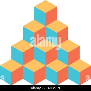 Pyramid of cubes in retro colors. 3D vector illustration isolated on white background. Stock Vector