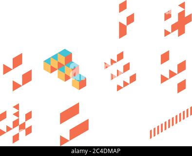 Pyramid of cubes in 3 retro colors. Isometric 3D vector object. Stock Vector