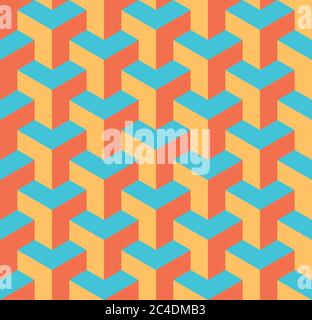 Seamless 3D geometrical pattern of overlapping cubes. Abstract design vector background in three colors. Stock Vector